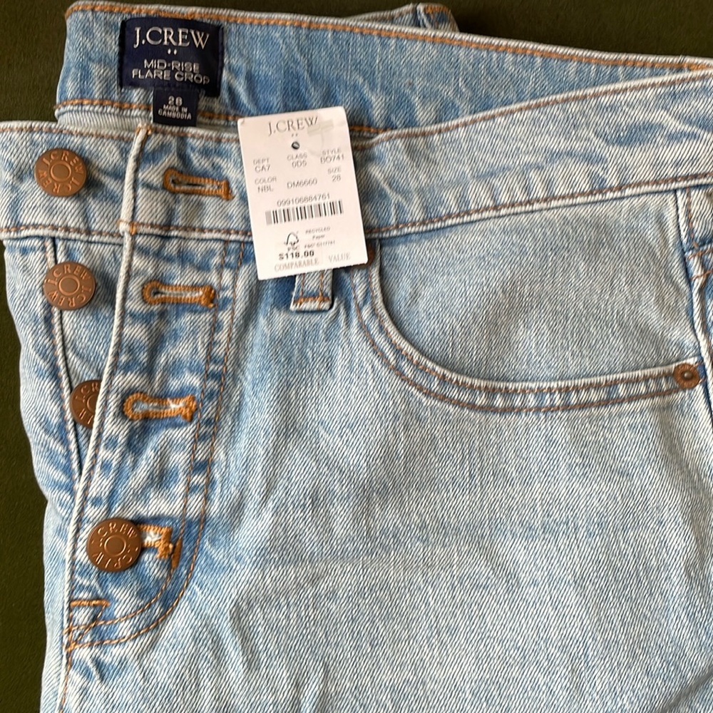 JCrew Mid-Rise Flare Crop Jeans - new with tags size 28